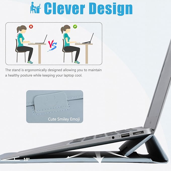 HYZUO 15 Inch Laptop Case Bag Sleeve with Stand for MacBook Air 15 M5 M4 A3241 M3 A3114 M2 A2941 2026-2023, 15" Surface Laptop 7/6/5/4/3, MacBook Pro 15 A1990 A1707 2019-2016, Pale Blue