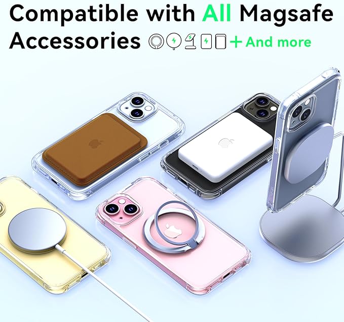 Mkeke Magnetic Designed for iPhone 15 Case Clear, Compatible with Magsafe, [Not Yellowing] [Military-Grade Drop Protection] Phone Cases for Apple iPhone 15 with Shockproof Bumper 2023