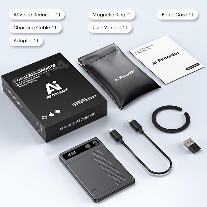 Alotwan AI Voice Recorder - AI Note Taking Device with Transcribe & Summarize, Support 118 Languages, 64GB APP Control, AI Noise Cancellation, Clear Audio Recorder for Lectures, Meetings, Calls