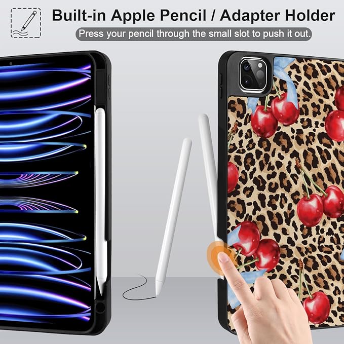 DONGKE Case for iPad Pro 12.9 inch 6th Generation 2022, Built-in Pencil Holder + Trifold Stand + Auto Wake/Sleep + Protective Cover for iPad Pro 12.9 5th/4th/3rd Gen- Leopard