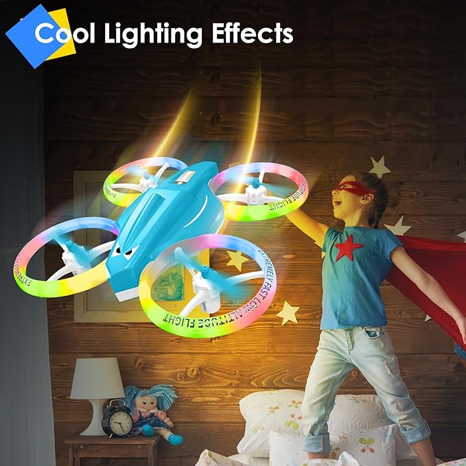 Drone for Kids with LED Light | Lisoco Indoor RC Drone with 360 Flip | 2 Batteries | Easy to Fly Mini Drone for Boys Girls Beginners | Flying Toy Gift (Light Blue)