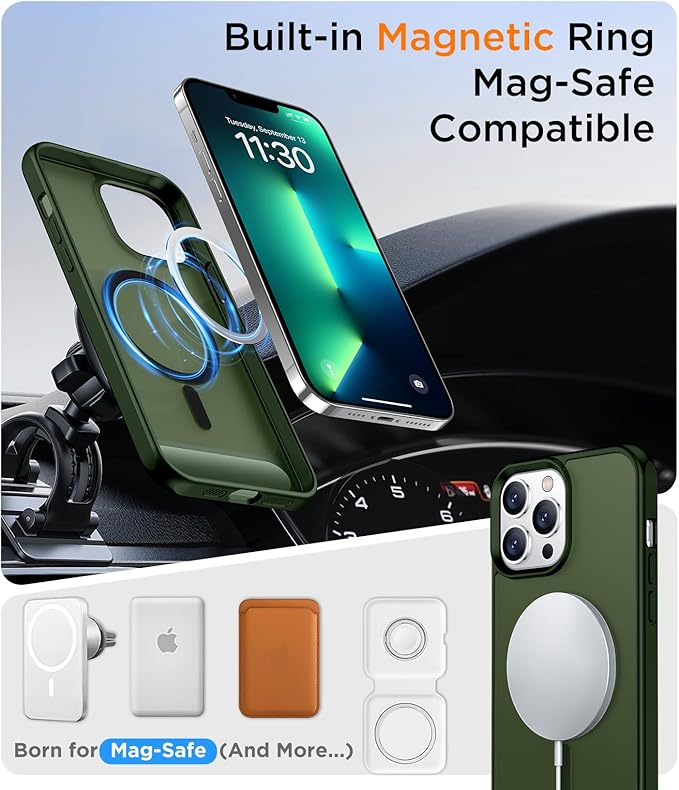 Magnetic Compatible with iPhone 13 Pro Max Case, [Built-in Invisible Kickstand][Compatible with MagSafe][Military Grade Shockproof] Slim Translucent Matte Phone Case for iPhone 13 Pro Max 6.7"