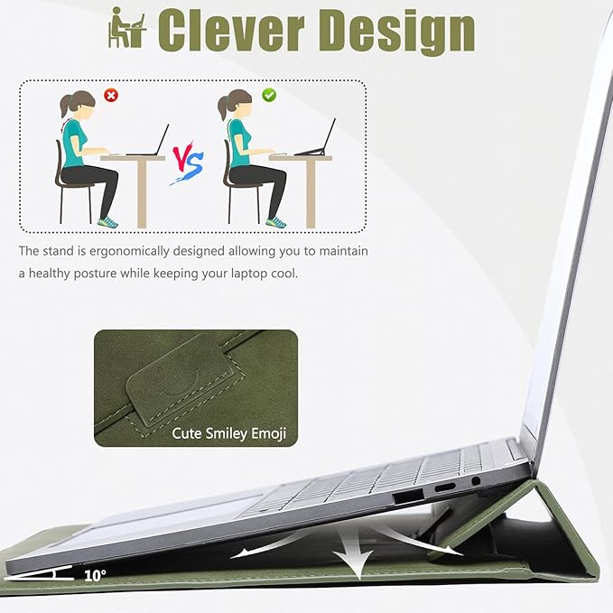 HYZUO 13 Inch Laptop Case Sleeve with Stand for 2026-2018 MacBook Air 13 M5 M4 M3 M2 M1, 2026 13" MacBook Neo, 2026-2016 MacBook Pro 13 M2 M1, iPad Pro/Air 13, Surface Pro 12-3, XPS 13, Olive Green
