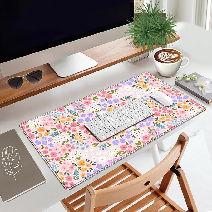 Pink Floral Mouse Pad XXL Large Desk Mat Computer PC Laptop Protector Gaming Mouse Pads Aesthetic Desk Decor for Women Girl