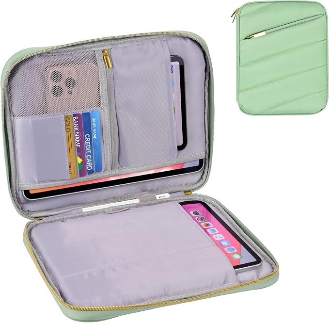 Puffy Tablet Sleeve Case for 9-11 Inch Tablets, Padded Pouch Bag for iPad Pro 11-in (M4), iPad 10.9 (10th Gen), iPad Air 11-in (M2), Galaxy Tab S9/S8 (Matcha Green-11)