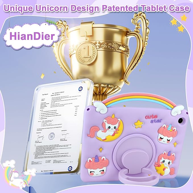 HianDier for Samsung Galaxy Tab A9 Plus Case Kids Girls Cute Unicorn for Galaxy A9+ Plus Tablet Case with Rainbow Handle and Detachable Lanyard Rotatable Kickstand Shockproof Protective Case-Purple
