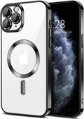 Hython Magnetic Clear for iPhone 11 Pro Case with Camera Lens Protector [Compatible with MagSafe] Luxury Plating Edge Slim Soft TPU Cover Protective Phone Case for iPhone 11 Pro 5.8", Black