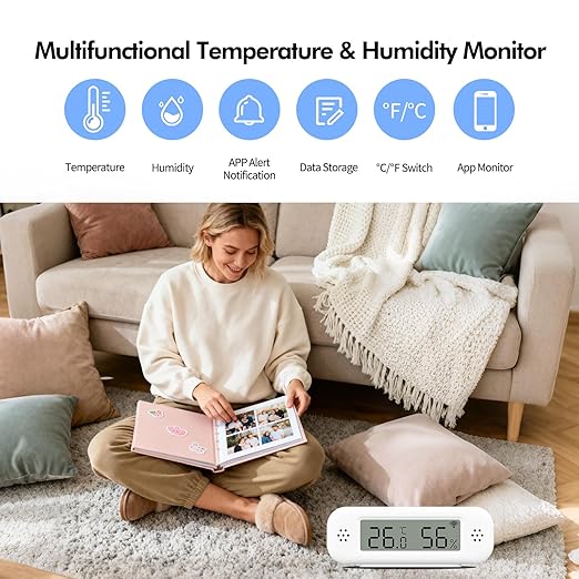 eMylo WiFi Thermometer Hygrometer Sensor, Smart Wireless Indoor Temperature Humidity Monitor with App Alerts, Free Data Storage Export, for Home Room Pet Greenhouse, Compatible with Alexa, 3 PCS