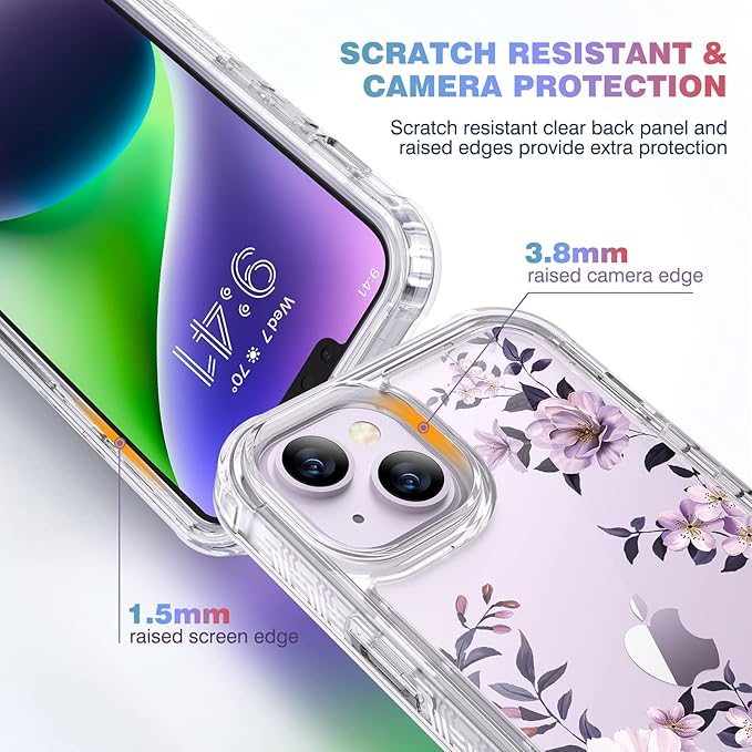 Diaclara Designed for iPhone 14 Case, Full Body Rugged Case with Built-in Touch Sensitive Anti-Scratch Screen Protector, with Camera Lens Protector for iPhone 14 6.1" (Camellia)
