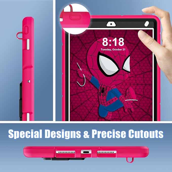 AKABEILA Compatible with Apple iPad Pro 11 inch(2018)/Apple Air 4 10.9(2020)/Air 5 10.9(2022)/Air 6 M2 (2024)/Air 7 M3 (2025) Tablet Case，Cover with Kickstand for Kids Children Boys Strawberry Black