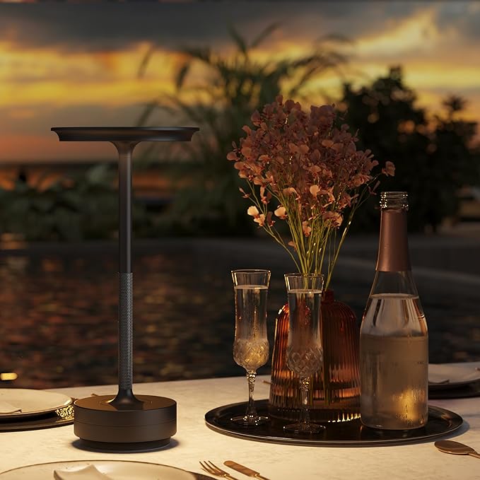 Rechargeable Cordless Table Lamps, Portable 5000mAh Battery Table Light, 3 Color Stepless Dimming LED Table Light,Suitable for Terrace, Western Restaurant, Cafe(with Memory Function)