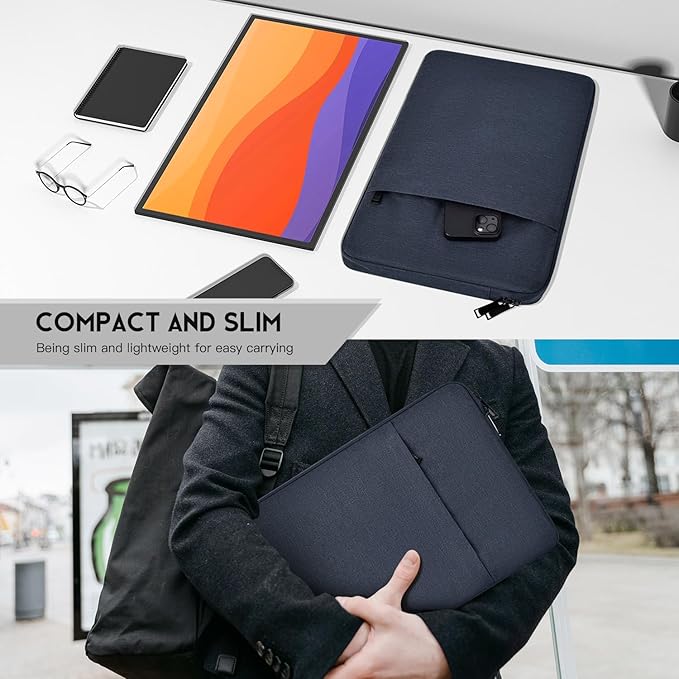 18 inch Portable Monitor Sleeve, Padded Shockproof Protective Carrying Case Bag with Accessory Pocket, Water-Resistant Monitor Display Bag for 18.5 inch Portable Monitors -Navy Blue