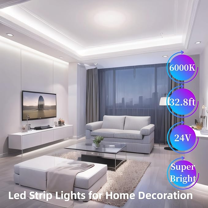 Small Led Light Strip, 12V Updated 24V Dimmable Cuttable LED Lights Strip, 32.8ft 600Leds, Super Bright LED Tape Lights for Living Room, Bedroom, Kitchen, Vanity Mirro,Flexible LED Light Strips