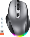Doci Wireless Bluetooth Mouse, Tilt Wheel 4-Way Scrolling Mice, LED Rechargeable Ergonomic Mouse, 4 Adjustable DPI with 7 Buttons, Dual Mode USB+BT1+BT2, Mouse for Laptop/PC/Computer/iPad/Mac/Windows