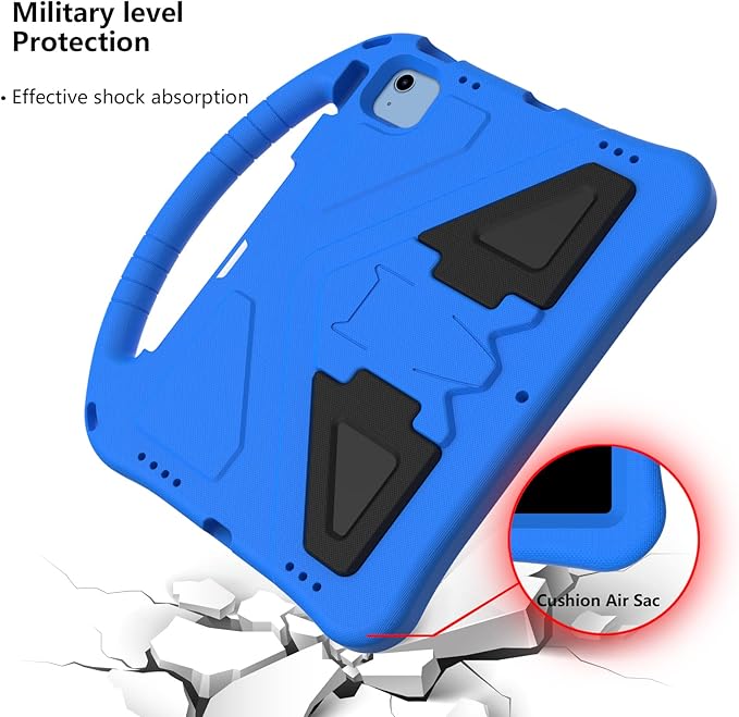 Shockproof Case for Apple iPad A16 11 Inch 2025 11th Gen/iPad 10th Generation 2025 10.9", with Shoulder Strap Soft EVA Handle Design Foldable Kickstand Kids Friendly Cover for Girls Boys, Blue