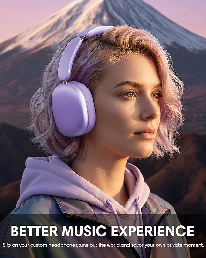 Wentronic Y02 Active Noise Cancelling Headphones, Wireless Over-Ear Bluetooth 5.4 Headphones, Multiple Modes, 60H Playtime, Hi-Res Audio, Big Bass, Foldable Lightweight for Travel Home Office, Purple