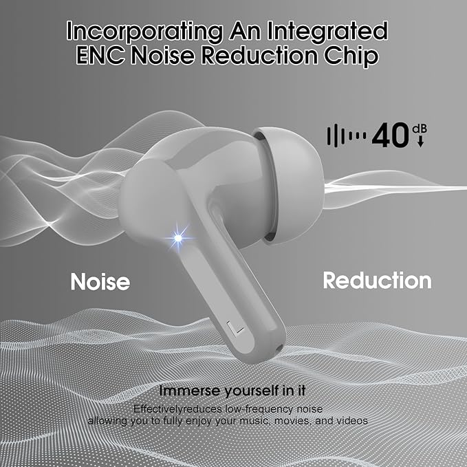 Wireless Earbuds, Bluetooth 5.4 Headphones HiFi Stereo, Bluetooth Earbuds with ENC Noise Cancelling Mic, IP7 Waterproof in Ear Earphones, 48H, LED Display Ear buds for Pad Phones Workout Sports, Grey