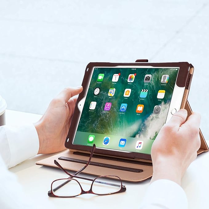 ProCase for iPad 9.7 Inch iPad 6th/5th Generation Case 2018 2017/iPad Air 2/Air 1 Case, Premium PU Leather Folio Corner Protection Multi-Angle Viewing Stand Cover with Front Pocket Pen Loop -Brown