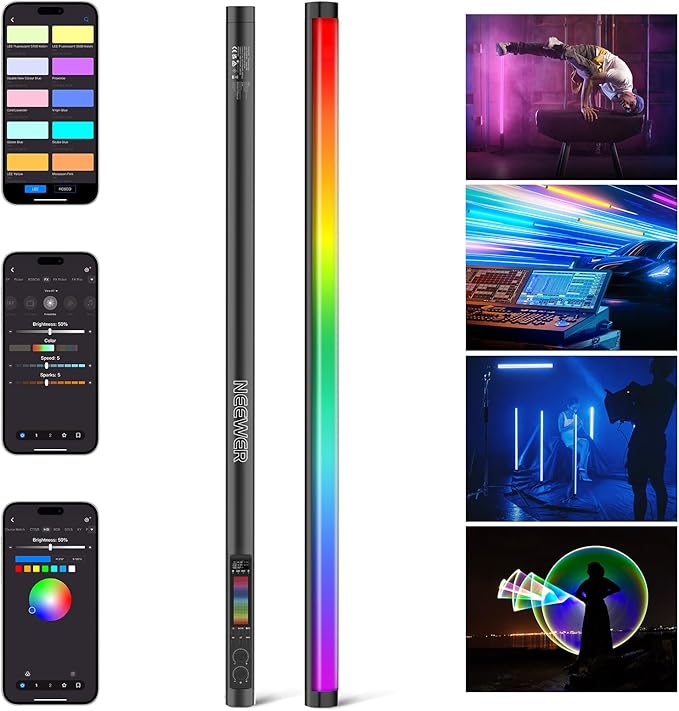 NEEWER RGB Tube Light, 30W LED Video Light RGBWW Full Color Stick Light Wand with 18 Scenes 7 Pixel Effects 2500-10000K CRI97/TLCI98 6000mAh, APP/2.4G/DMX Control for Photography Video Record, TL90C