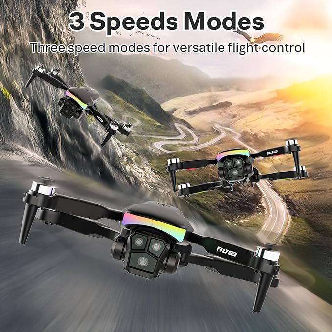 F417PRO Drone with 4K Camera Screen Remote Control,RGB LED Light FPV Drone Quadcopter for Adults Beginners,Headless Mode Altitude Hold Optical Flow Positioning,One Key Start/Land Foldable