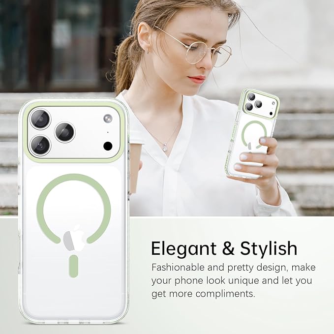 BENTOBEN Magnetic for iPhone 17 Pro Max Case 6.9", Compatible with Magsafe Shockproof Protective Bumper Cute Transparent Slim Anti-Yellowing Phone Case for iPhone 17 ProMax Cover, Clear Light Green