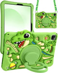 Boaretiu for iPad Air M4/M3/M2 11"/Air 4th/Air 5th Gen/for iPad Pro 11"(1/2/3/4) Case - Cute Cartoon Silicone Cover with Adjustable Shoulder Strap & Rotating Stand for Kids Boys Girls, Green Dinosaur