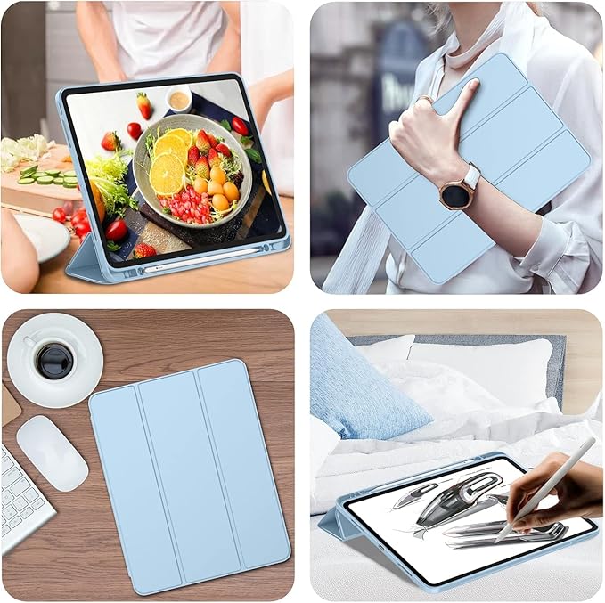iMieet iPad Pro 13 Inch Case (M5/M4) 2025/2024 with Pencil Holder, Trifold Stand Smart Case with Soft TPU Back, Auto Wake/Sleep (Sky Blue)