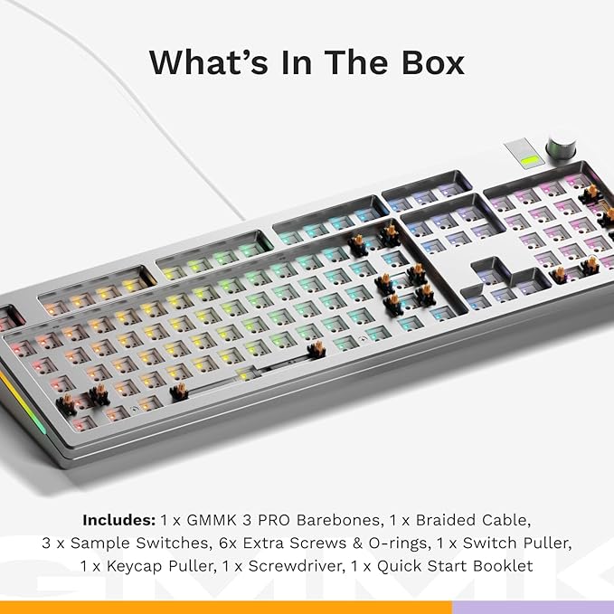 GLORIOUS Gaming - GMMK 3 PRO Barebones Custom Keyboard Kit w/Knob, Custom Modular Aluminum Body & Gasket System, Hotswappable 100% Keyboard, Sound Dampening Foam, Aluminum Switch Plate ANSI (Silver)