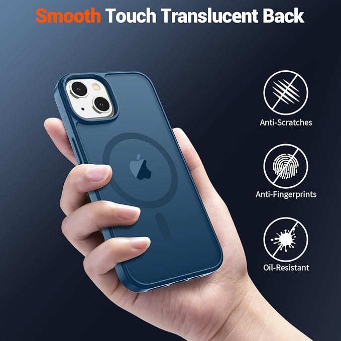 SUPFINE Magnetic for iPhone 14 Case & iPhone 13 Case (Compatible with MagSafe) (Military Grade Drop Protection) Translucent Matte Shockproof Phone Cover,Deep Blue