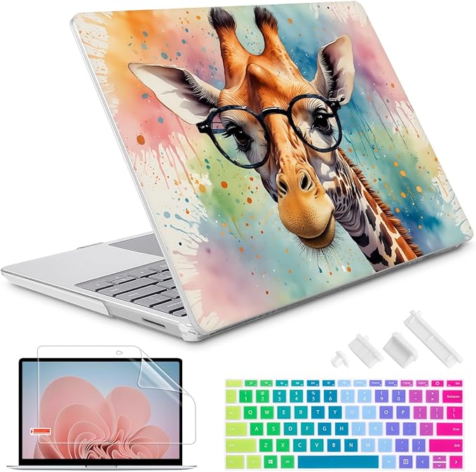 Case for 13.5" Microsoft Surface Laptop 5/4/3 with Metal Palm Rest ONLY 2019-2022 Release Models:1868/1951, Plastic Hard Shell Case with Keyboard Cover & Screen Protector, Glasses Giraffe