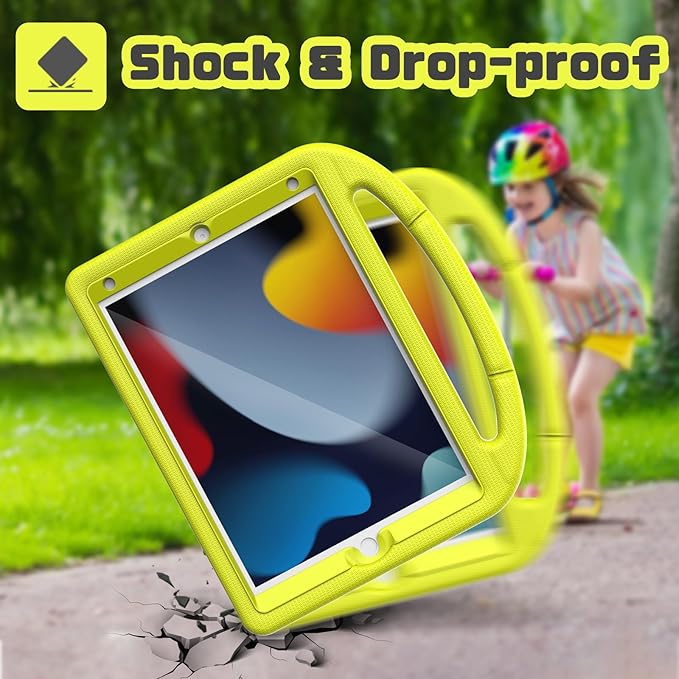 YIHE Kids Case for iPad 9th/8th/7th Generation, iPad Pro 10.5 & Air 3, Shockproof Protective Cover with Handle Stand & Screen Protector for 10.2/10.5 Inch iPads, Light Yellow