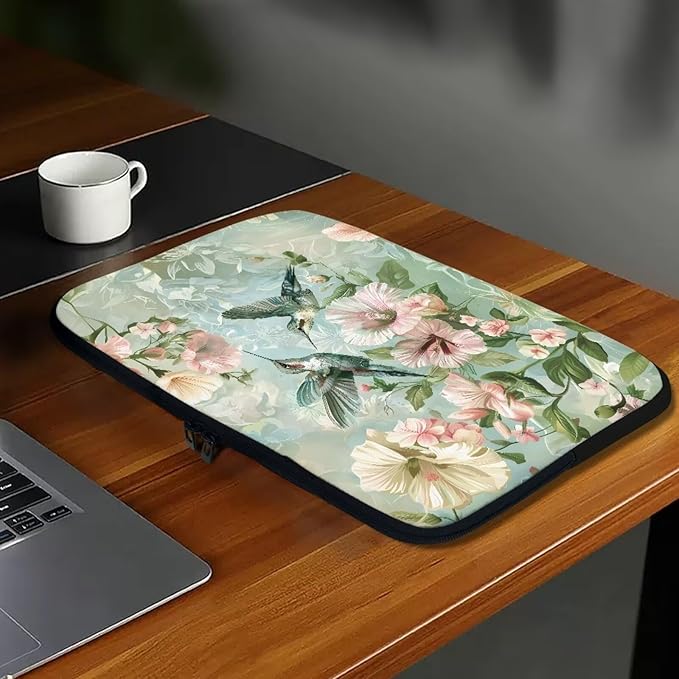 Hummingbird Flower Laptop Sleeve - 12 inch Neoprene Case with Padded Compartment