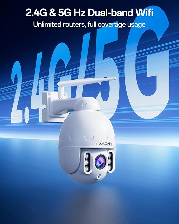 FOSCAM SD4 2k 4MP Outdoor Security Camera, 5G/2.4GHz WiFi PTZ IP Surveillance Camera with 4X Optical Zoom, Smart AI Human Detection, 2-Way Audio, 165ft Night Vision, CMOS Image Sensor, IP66