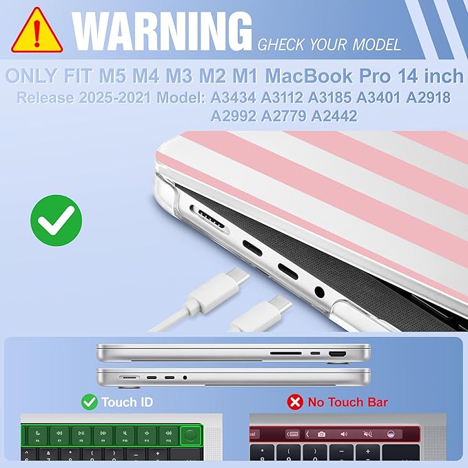 May Chen for 2026 MacBook Pro 14-inch M5 M4 M3 M2 M1 Pro/Max Chip, Release 2026 2025-2021, Model A3427 A3426 A3434 A3112 A3401 A3185, Plastic Hard Shell with Keyboard Cover, Pink Stripes
