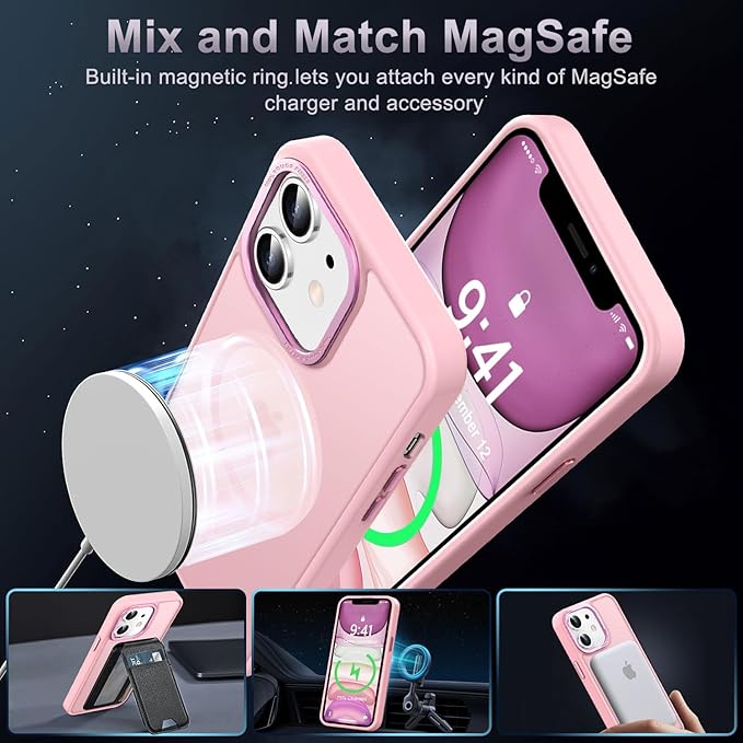 Newfuture Designed for iPhone 11 Case with Strong Magnetic [13 FT Military Drop Protection] [Compatible with Magsafe] Slim Translucent Matte Shockproof with Anti-Fingerprint Phone Case, Tender Pink