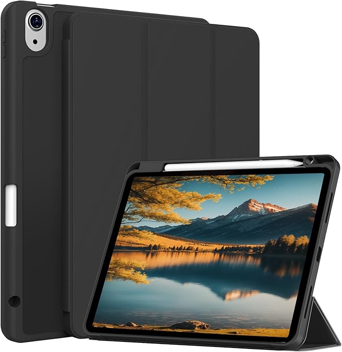 Case for iPad Air 11-Inch M4/M3/M2 2026/2025/2024, iPad Air 5/4 (2022/2020 5th/4th Generation 10.9-Inch) with Pencil Holder, Slim Stand Soft Back Support Touch ID, Auto Wake/Sleep, Black