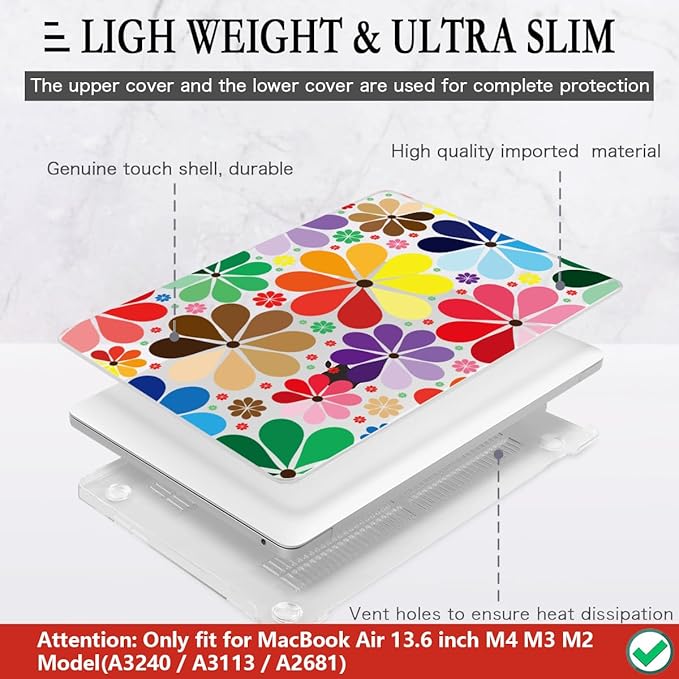 CISSOOK Compatible with MacBook Air 13.6 inch Case 2026 2025 2024 2023 2022 Release A3449 A3240 A3113 A2681, Hard Shell Case Keyboard Cover Set for MacBook Air 13 inch M2 M3 M4 M5, Colorful Floral