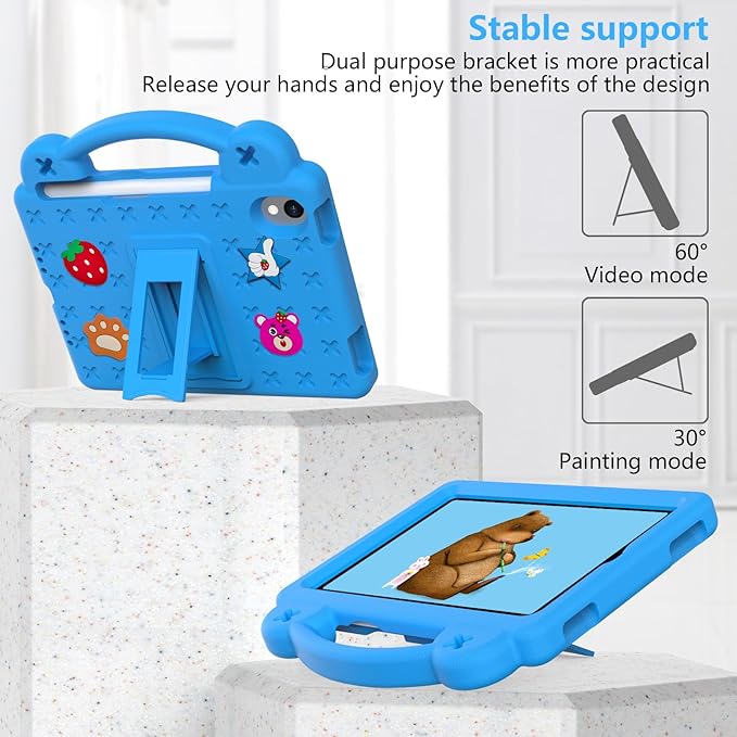 for iPad mini 7 Case A17 Pro,iPad mini 6 Case, Shoulder Strap Shockproof Cute DIY Figures Design Handle Stand Protective Rugged Case for Apple iPad mini 7th 6th Generation 8.3",SkyBlue