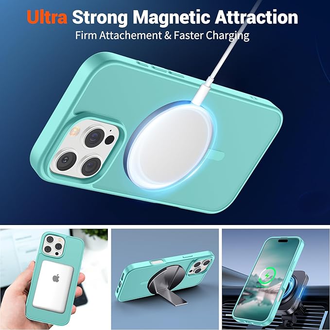 SUPFINE Magnetic for iPhone 16 Pro Max Case (Compatible with MagSafe) (Military Grade Drop Protection) Slim Translucent Matte Shockproof with Anti-Fingerprint Phone Case,Blue Green