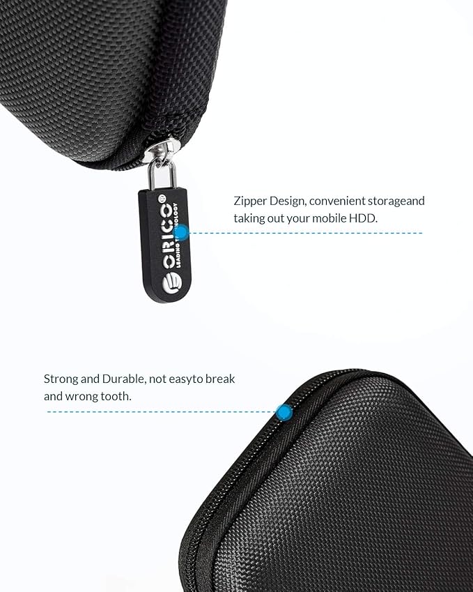 ORICO Hard Drive Case 2.5 inch External Drive Storage Carrying Bag Waterproof Shockproof with Inner Size 5.5x3.5x1.0inch for Organizing HDD and Electronic Accessories, Black(PHD-25)