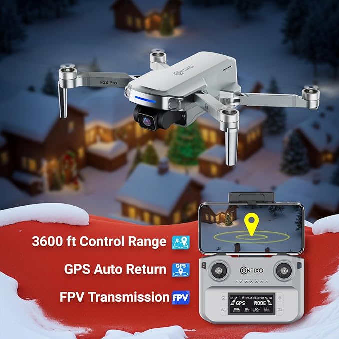 Contixo Mini GPS Drone With 4K Camera, 25 Mins Flight Brushless Motor, Way Point Orbit Mode, Follow Me RC Drones FPV Foldable Quadcopter For Beginner Adults Teenagers Kids