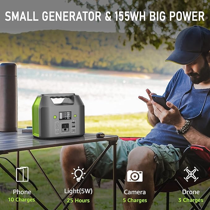 EnginStar 155Wh Power Bank 150Wh Portable Power Station 110v Battery Pack 6 Outputs with AC Outlet LED Light for Outdoor Camping Road Trip Emergency