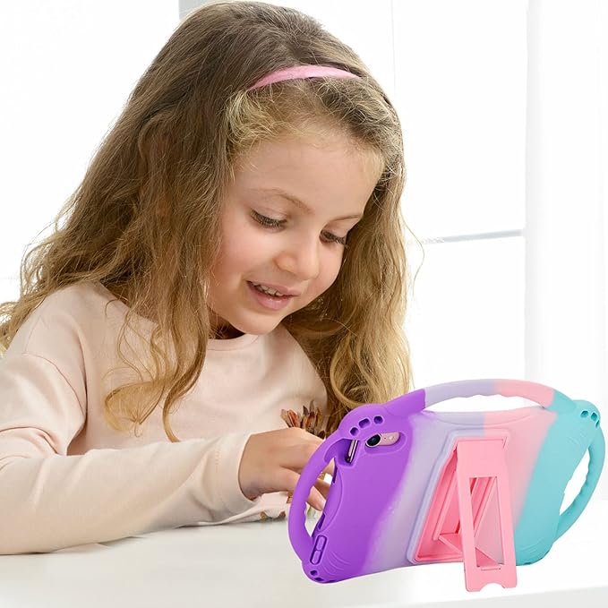 TopEsct Kids Case for iPad mini 7 (A17 Pro) 2024 /iPad Mini6 2021, Shockproof Silicone Cover with Handle Stand for 8.3" iPad mini 6th/7th Gen, Puple and Turquoise