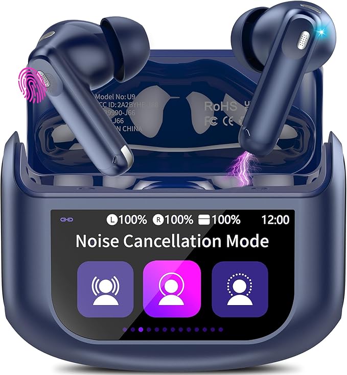 Wireless Earbuds, Bluetooth 5.4 Headphones with Multifunctional Touch Screen, 48H Bass Stereo Ear Buds with ANC/ENC Noise Cancelling/Transparency Mode, IPX7 Earphones with 5 EQ Modes, Dark Blue