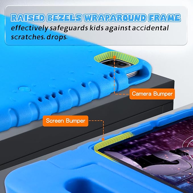 for 2024 iPad Pro 11 inch Case M4 with Pencil Holder, Anti-Slip Handle, Super Protection EVA Kids Proof New Cute Cover for iPad Pro 11-inch (M4) 5th Generation, Blue