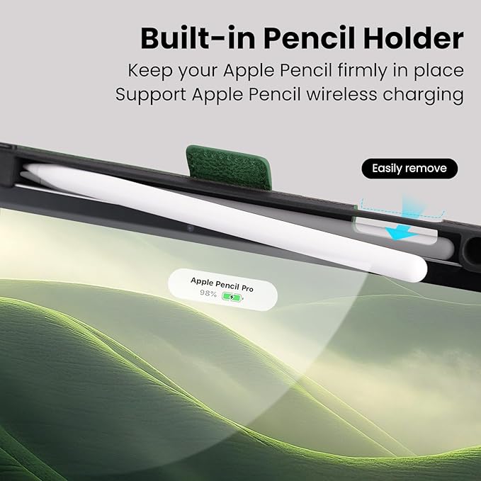 Handmade Case for iPad Pro 11 Inch (M5/M4) 2025/2024 with Pencil Holder Pocket,Magnetic Closure,Auto Sleep/Wake,Vegan Leather Folio Protective Cover,Multi Angles Stand,Green