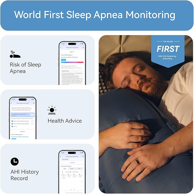 RingConn Gen 2, World’s First Smart Ring with Sleep Apnea Monitoring, No APP Subscription, 12-Day Battery Life, Stress/Heart Rate/Women's Health Tracker, Android & iOS Compatible (Black, Size 9)