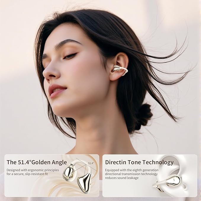 Open Ear Earbuds I5, Bluetooth 6.0 Headphones for Gym & Running, IPX5 Sweatproof, 36H Playtime, Secure Clip-On Fit for Work & Sports (5-Milky White)