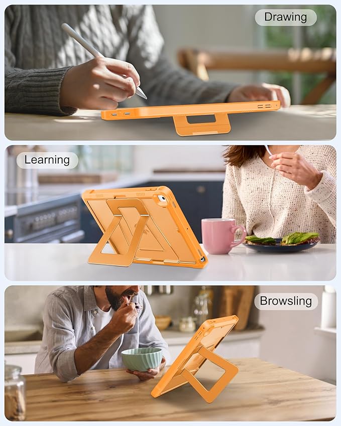 DTTO Case for iPad 6th/5th Generation 9.7 Inch 2018/2017, Adjust Kickstand Freely, Built-in Screen Protector, Frosted Full-Body Shockproof Protective Cover for iPad Air 2 / Pro 9.7, Orange