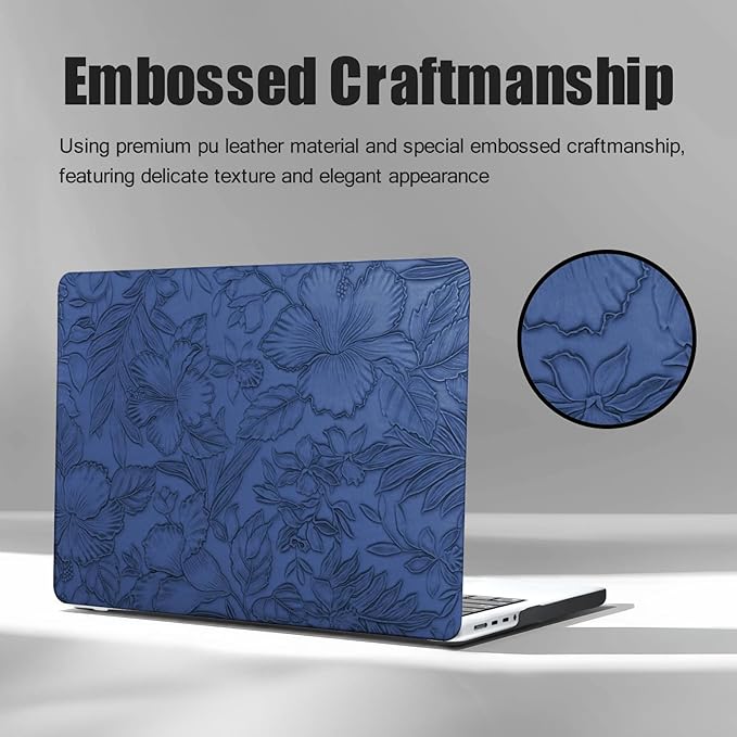 DTangLsm for MacBook Pro 14 inch Case 2026 M5, 2025 2024-2021 M4 M3 M2 M1 A3426 A3427 A3434 A3112 A3185 A3401 A2918 A2992 A2779 A2442 Pro Max, Textured Retro Leather Hard Case & Keyboard Cover, Blue